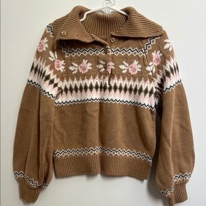 Janie and Jack Brown and Pink Cowl Neck Jacket